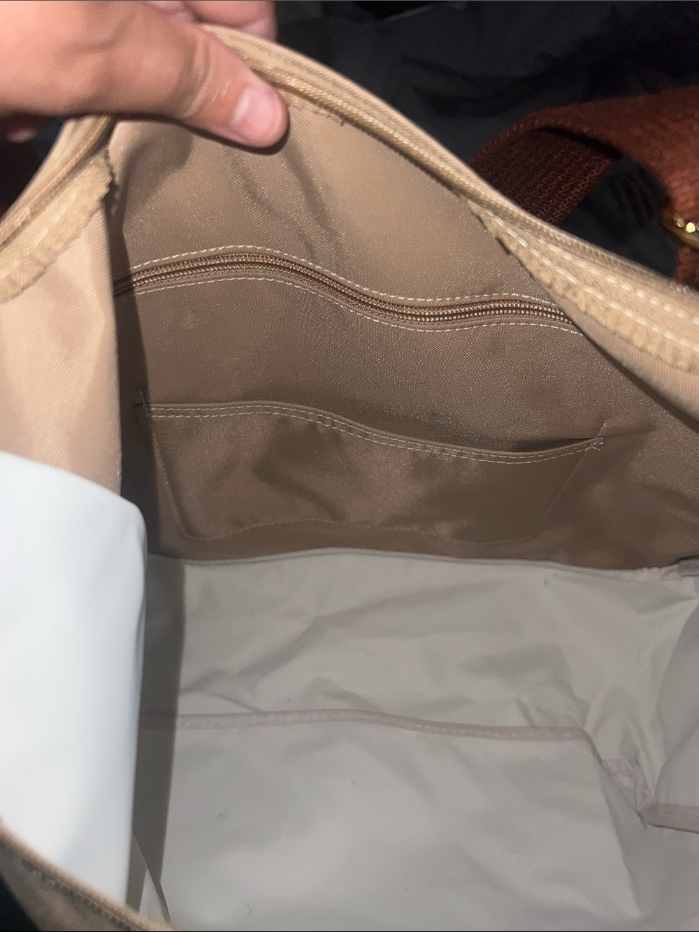 Longchamp Beige Tote Bag with Brown Trim - Picture 9 of 12